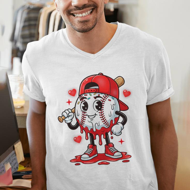 Baseball Ice Cream Valentine Dripping Game Day Men Boys Kids Men's V-Neck T-Shirt Baseball Ice Cream Valentine Dripping Game Day Men Boys Kids Men's V-Neck T-Shirt