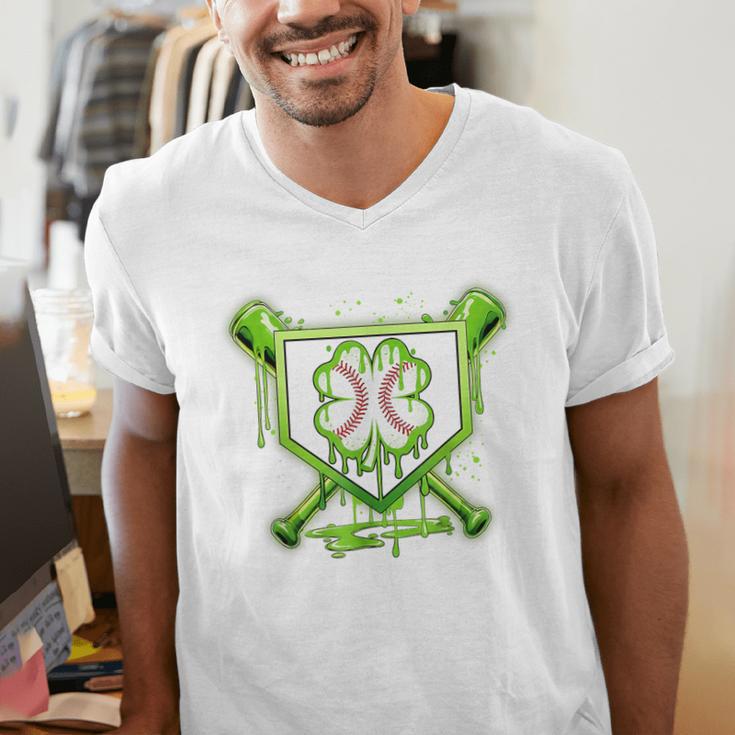Baseball Icecream St Patrick's Day Lucky Charm Shamrock Drip Men's V-Neck T-Shirt Baseball Icecream St Patrick's Day Lucky Charm Shamrock Drip Men's V-Neck T-Shirt