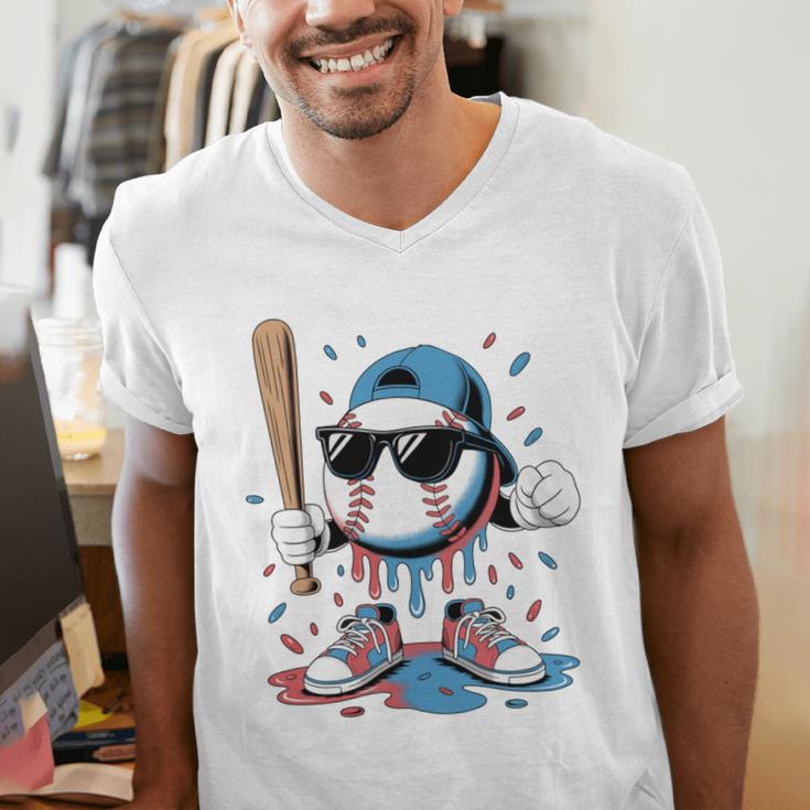 Baseball Lifestyle Apparel Youth Baseball Ice Cream Drip Men's V-Neck T-Shirt Baseball Lifestyle Apparel Youth Baseball Ice Cream Drip Men's V-Neck T-Shirt