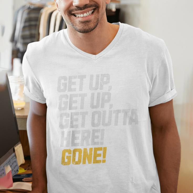 Baseball Player Get Up Get Outta Here Gone Home Run Men's V-Neck T-Shirt Baseball Player Get Up Get Outta Here Gone Home Run Men's V-Neck T-Shirt
