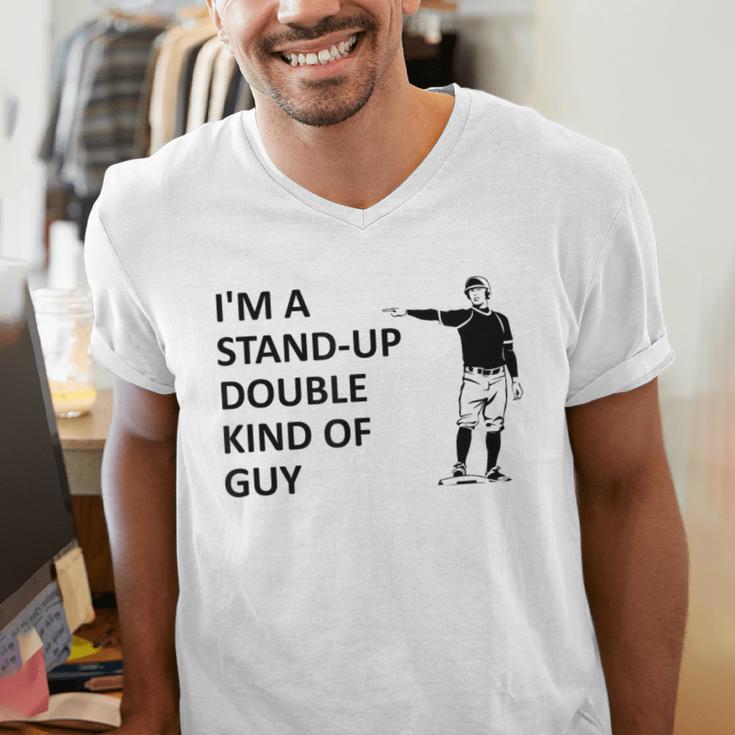 Baseball Pun Saying I'm a Stand Up Double Type Of Guy Men's V-Neck T-Shirt