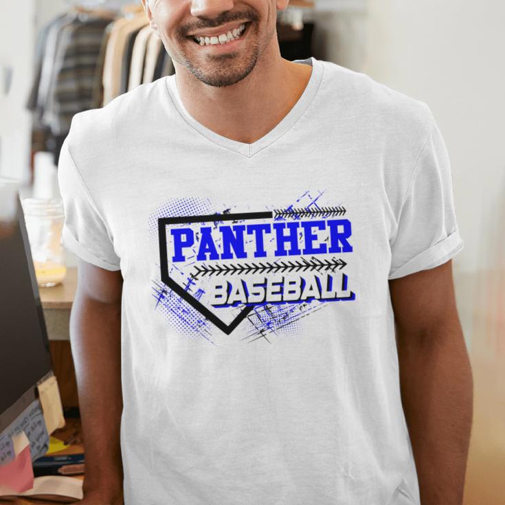 Blue Panther Baseball Home Plate Game Day Mascot Panther Men's V-Neck T-Shirt