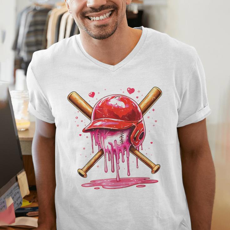 Boys Valentine Day Baseball Helmet Drip Ice-Cream Youth Kids Men's V-Neck T-Shirt