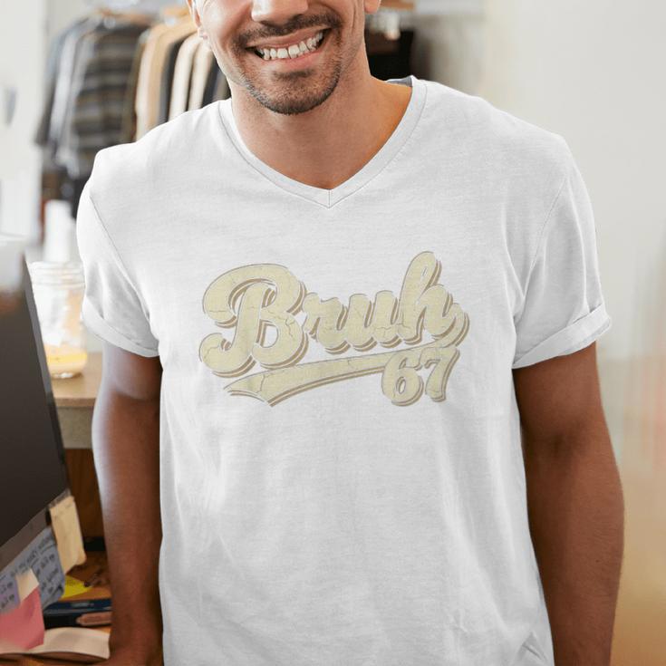 Bruh 67 Baseball Style Meme Slang Sports Number Graphic Men's V-Neck T-Shirt