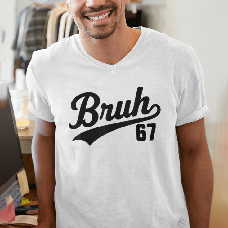 Bruh Baseball Style Number 67 Sports Bro Slang Meme Brother Men's V-Neck T-Shirt