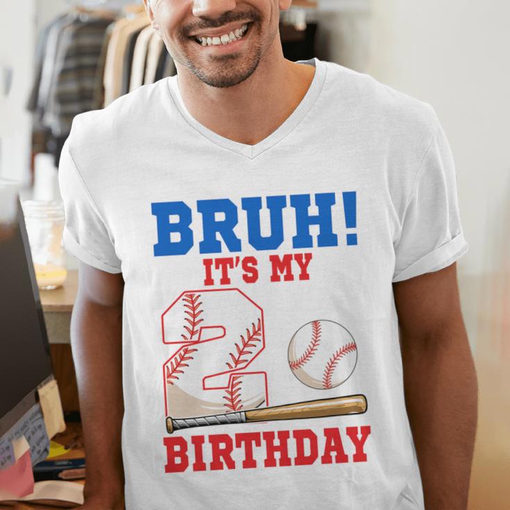 Bruh It's My 2nd Birthday Boy Baseball Themed Party Men's V-Neck T-Shirt Bruh It's My 2nd Birthday Boy Baseball Themed Party Men's V-Neck T-Shirt
