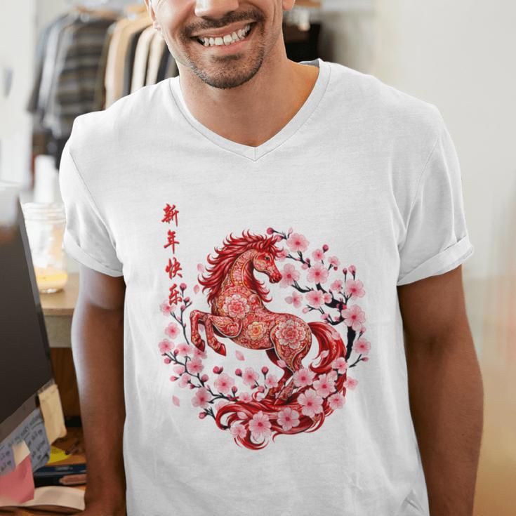 Chinese New Year 2026 Year Of The Horse Raglan Baseball Tee Men's V-Neck T-Shirt Chinese New Year 2026 Year Of The Horse Raglan Baseball Tee Men's V-Neck T-Shirt