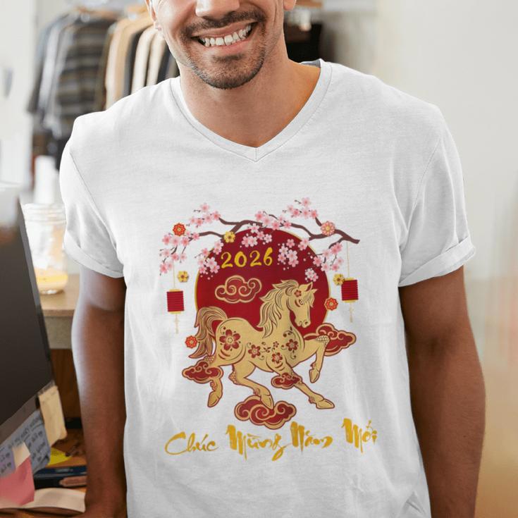 Chuc Mung NAM Moi 2026 Vietnamese Lunar New Year Of Horse Raglan Baseball Tee Men's V-Neck T-Shirt