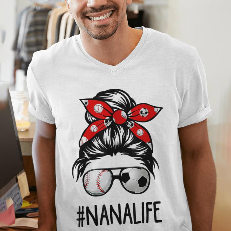 Classy Nana Life Soccer Messy Bun Baseball Mother's Day Men's V-Neck T-Shirt