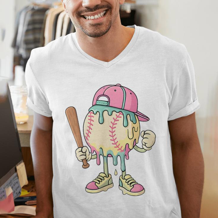 Cute Baseball Ice Cream Drip For Girls & Boys 2 Sides Men's V-Neck T-Shirt Cute Baseball Ice Cream Drip For Girls & Boys 2 Sides Men's V-Neck T-Shirt