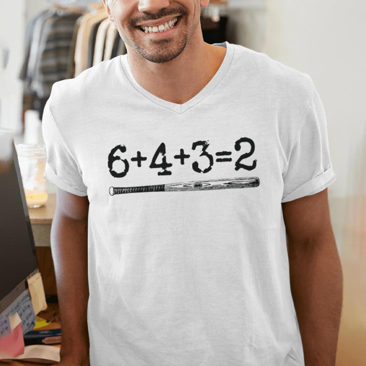 Double Play 6 4 3 2 Vintage Baseball Math Softball Player Premium Tri-Blend Men's V-Neck T-Shirt