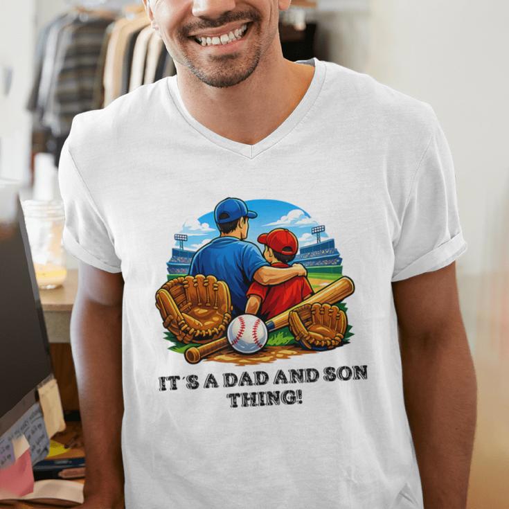 Father Son Baseball Father's Day Men's V-Neck T-Shirt Father Son Baseball Father's Day Men's V-Neck T-Shirt