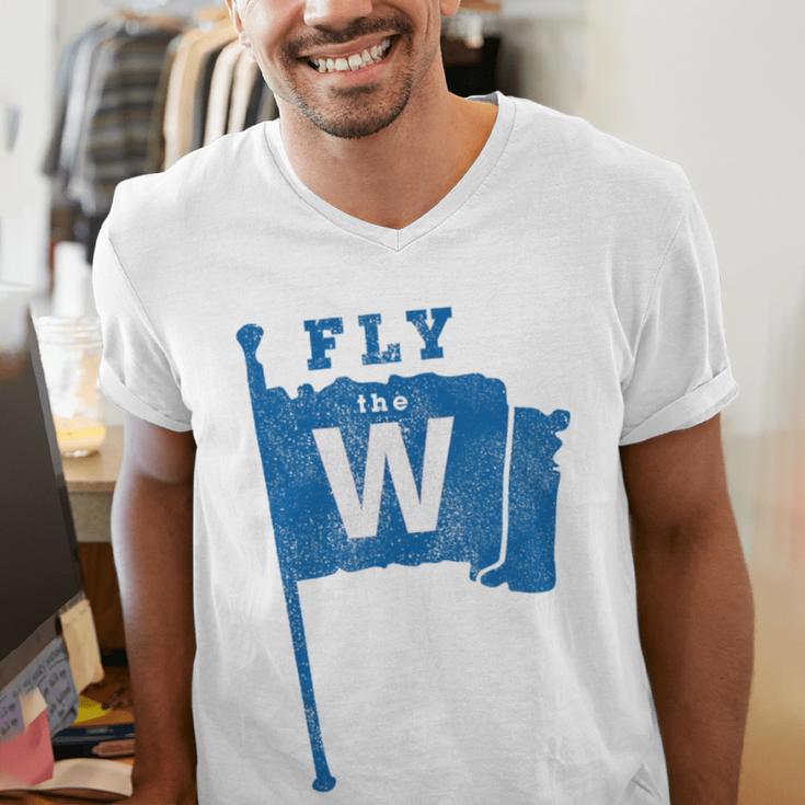 Fly The W Chicago Baseball Winning Flag Distressed Premium Tri-Blend Men's V-Neck T-Shirt Fly The W Chicago Baseball Winning Flag Distressed Premium Tri-Blend Men's V-Neck T-Shirt