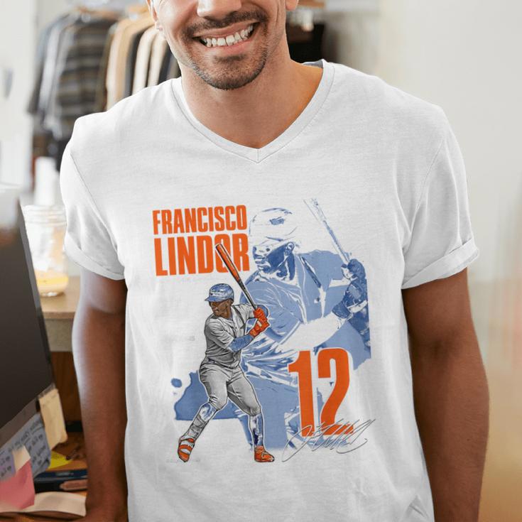 Francisco Lindor New York M Baseball Players MLBFLI304N Men's V-Neck T-Shirt Francisco Lindor New York M Baseball Players MLBFLI304N Men's V-Neck T-Shirt