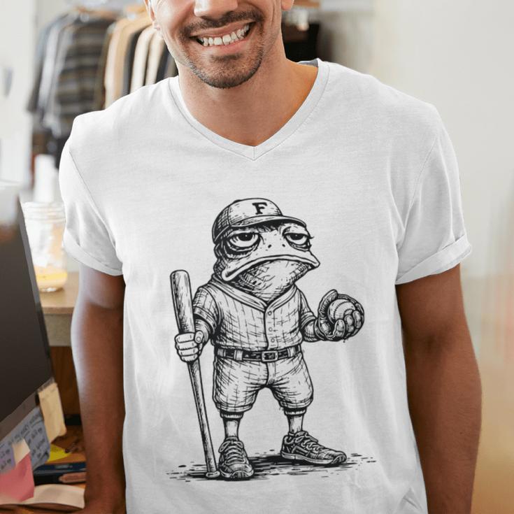 Frog Basketbal Men Women Grumpy Frog Playing Baseball Men's V-Neck T-Shirt Frog Basketbal Men Women Grumpy Frog Playing Baseball Men's V-Neck T-Shirt