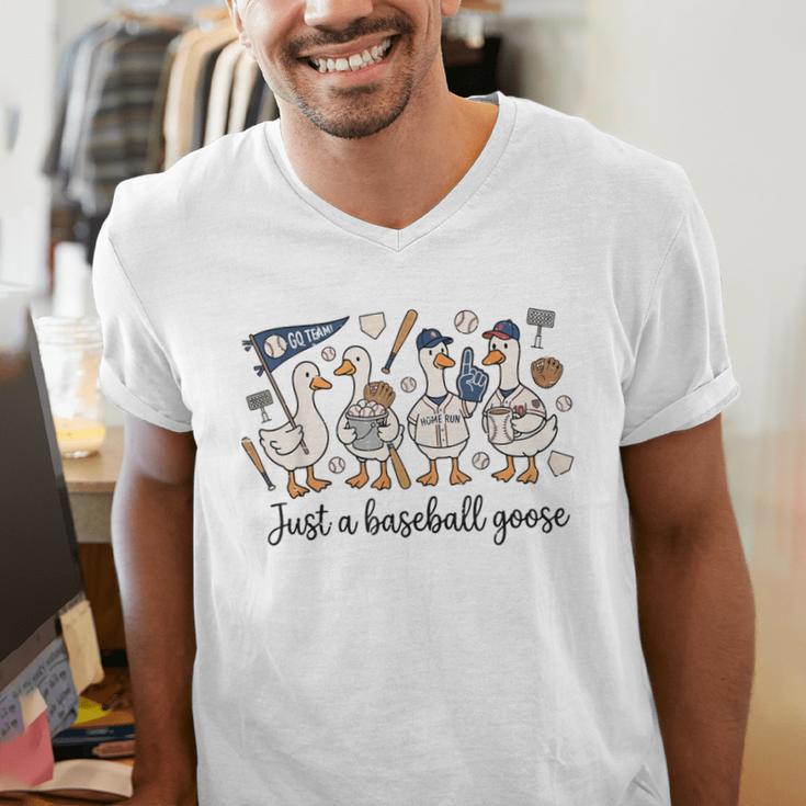 Game Day Just A Baseball Goose Cute Duck Team Sports Men's V-Neck T-Shirt