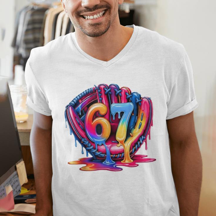 Gen Alpha Slang Ice Cream Drip Six Seven 67 Baseball Catcher Men's V-Neck T-Shirt