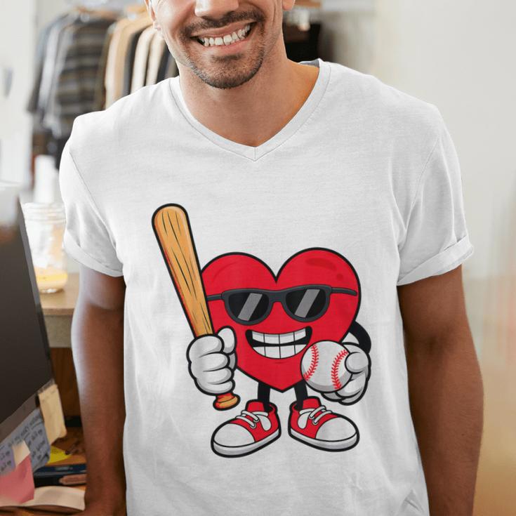 Heart Playing Baseball Valentines Day Men's V-Neck T-Shirt