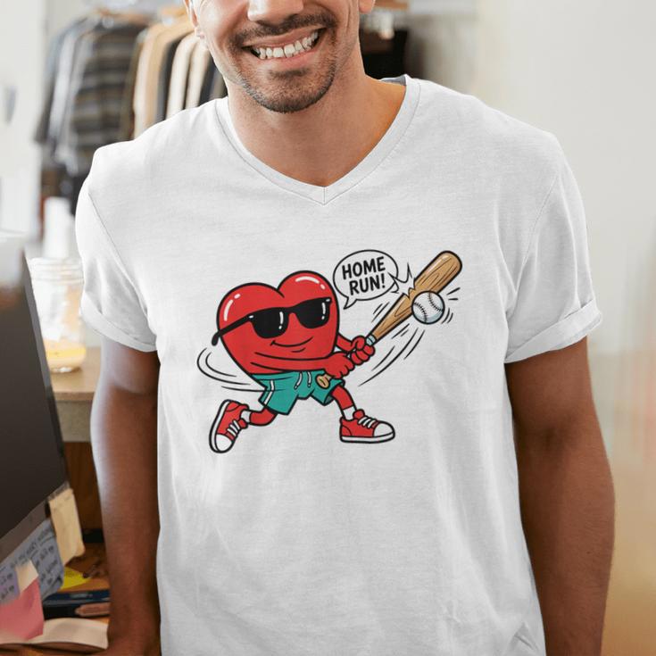 Heart Valentines Day Baseball Men Boys Kids Teens Men's V-Neck T-Shirt Heart Valentines Day Baseball Men Boys Kids Teens Men's V-Neck T-Shirt