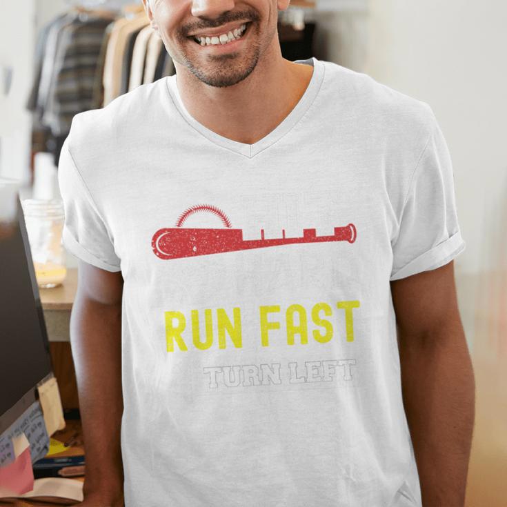 Hit Hard Run Fast Turn Left Baseball Quote Fan Coach Premium Tri-Blend Men's V-Neck T-Shirt