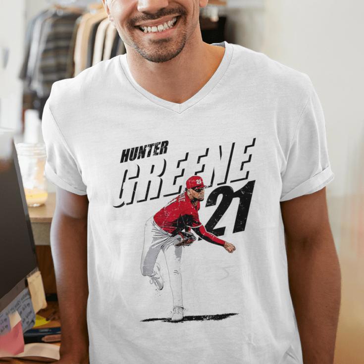 Hunter Greene Cincinnati MLB Baseball Players MLBHGR204M Men's V-Neck T-Shirt Hunter Greene Cincinnati MLB Baseball Players MLBHGR204M Men's V-Neck T-Shirt