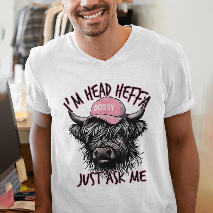 I'm Head Heffa Just Ask Me Bossy Highland Cow Baseball Cap Men's V-Neck T-Shirt I'm Head Heffa Just Ask Me Bossy Highland Cow Baseball Cap Men's V-Neck T-Shirt