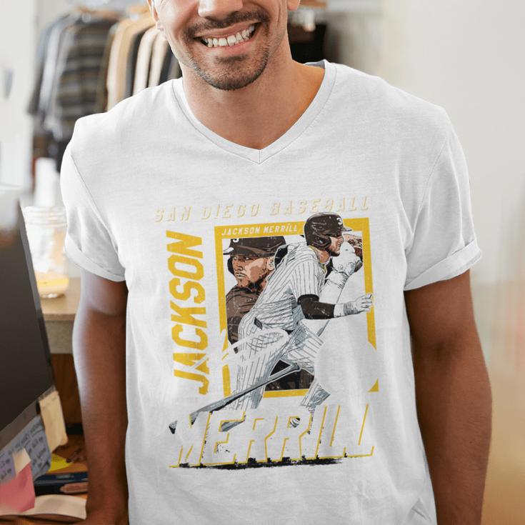 Jackson Merrill San Diego MLB Baseball Player MLBJME203M Men's V-Neck T-Shirt