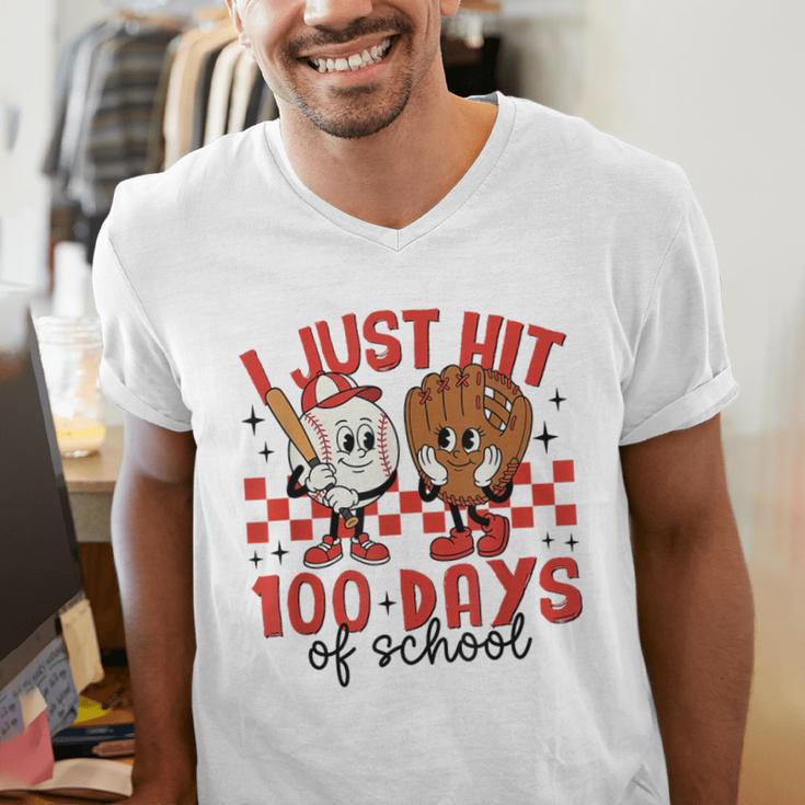 I Just Hit 100 Days Of School Baseball 100th Day Teacher Kid Men's V-Neck T-Shirt