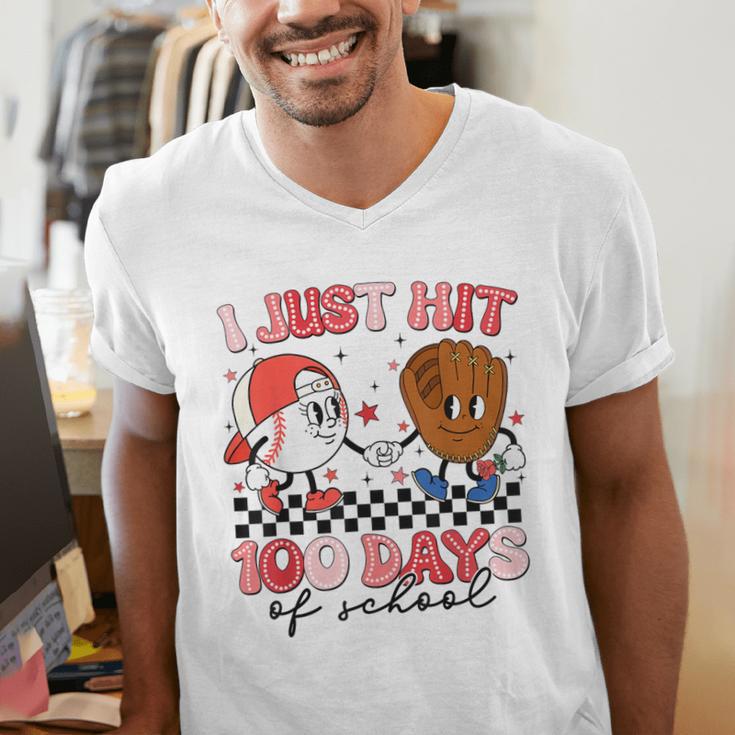 I Just Hit 100 Days Of School Baseball Boy Girl Teacher Men's V-Neck T-Shirt