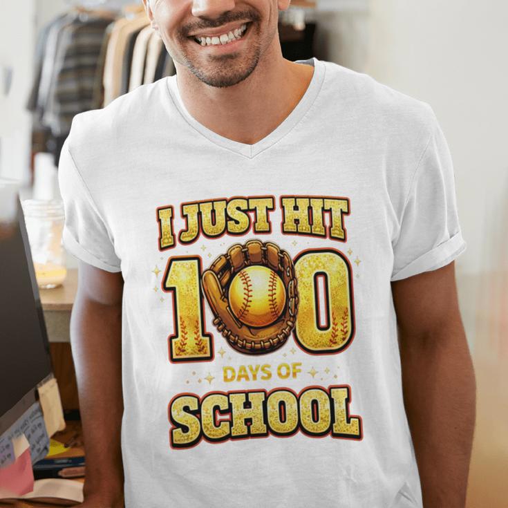 I Just Hit 100 Days Of School Baseball Boys Kids 100th Day Men's V-Neck T-Shirt I Just Hit 100 Days Of School Baseball Boys Kids 100th Day Men's V-Neck T-Shirt