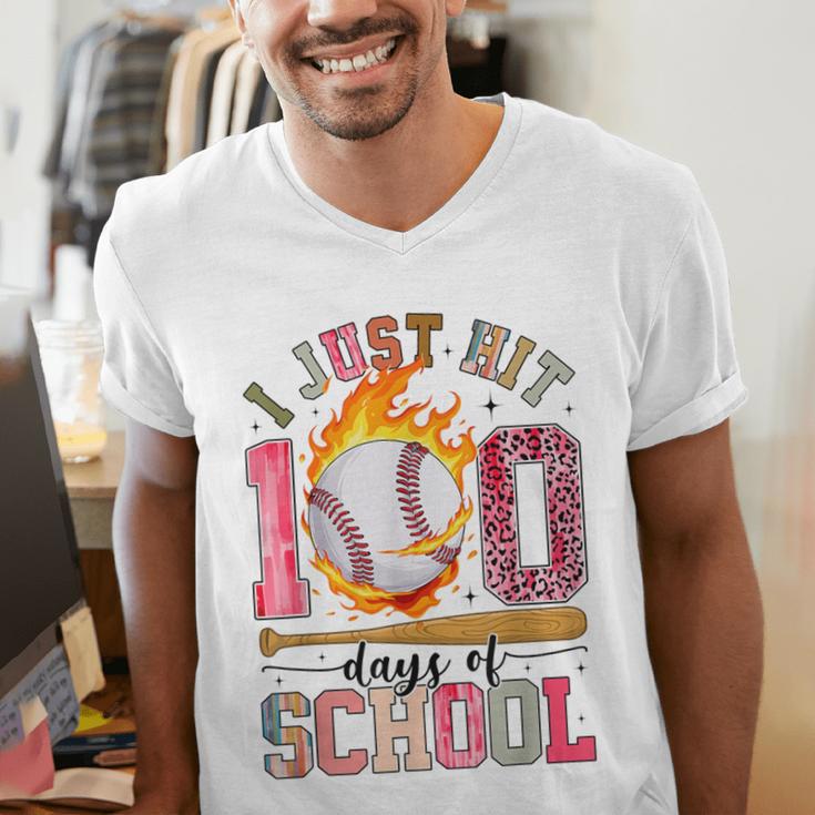 I Just Hit 100 Days Of School Baseball Lovers Fans Boys Kids Men's V-Neck T-Shirt