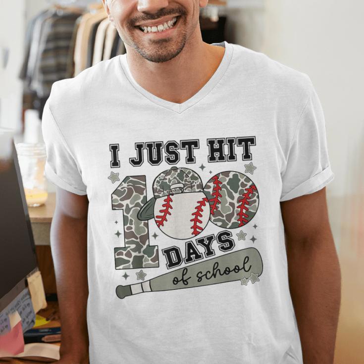 I Just Hit 100 Days Of School Camo Baseball 100 Days Smarter Men's V-Neck T-Shirt
