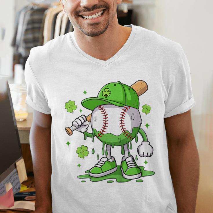 Kids Boys Happy St Patricks Day Kids Baseball Ice Cream Drip Men's V-Neck T-Shirt