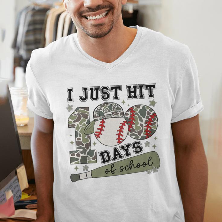 Kids I Just Hit 100 Days Boys 100 Days Of School Baseball Kids Men's V-Neck T-Shirt Kids I Just Hit 100 Days Boys 100 Days Of School Baseball Kids Men's V-Neck T-Shirt