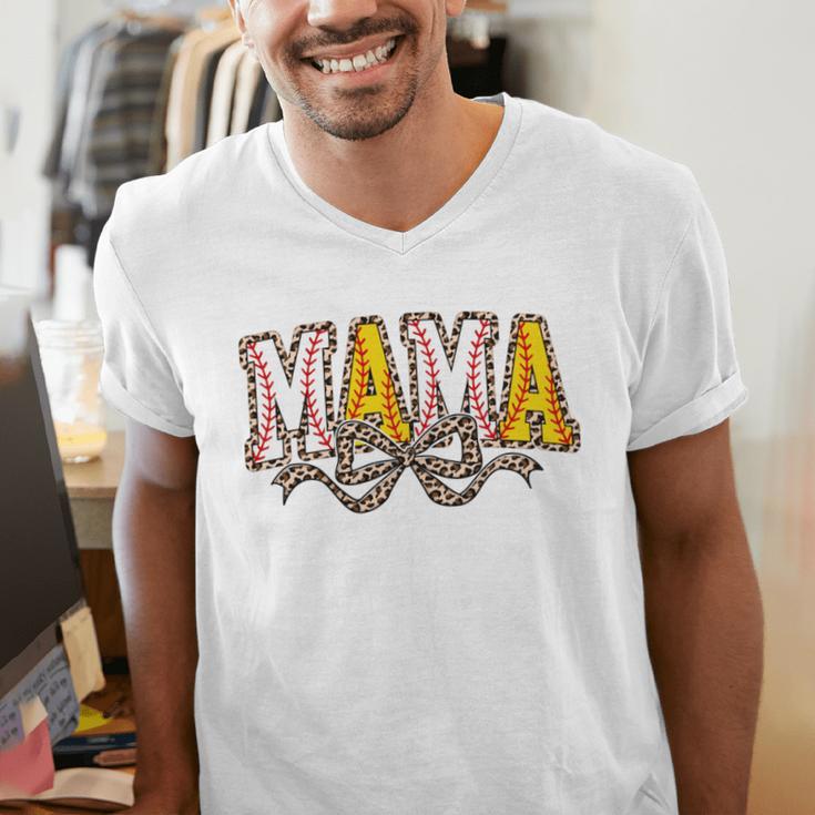 Leopard Baseball Softball Mama Bow Softball Baseball Mom Men's V-Neck T-Shirt Leopard Baseball Softball Mama Bow Softball Baseball Mom Men's V-Neck T-Shirt