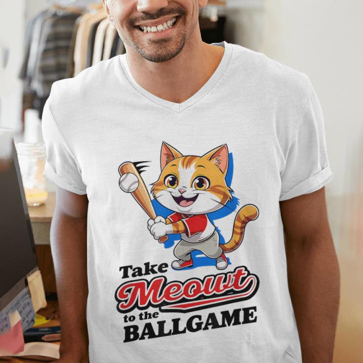 Take Meowt To The Ball Game Tee Slugger Cat Baseball Men's V-Neck T-Shirt Take Meowt To The Ball Game Tee Slugger Cat Baseball Men's V-Neck T-Shirt