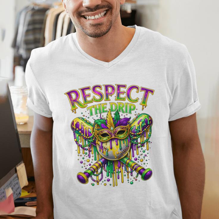 Respect The Drip Mardi Gras Baseball Ice Cream Boys Carnival Men's V-Neck T-Shirt