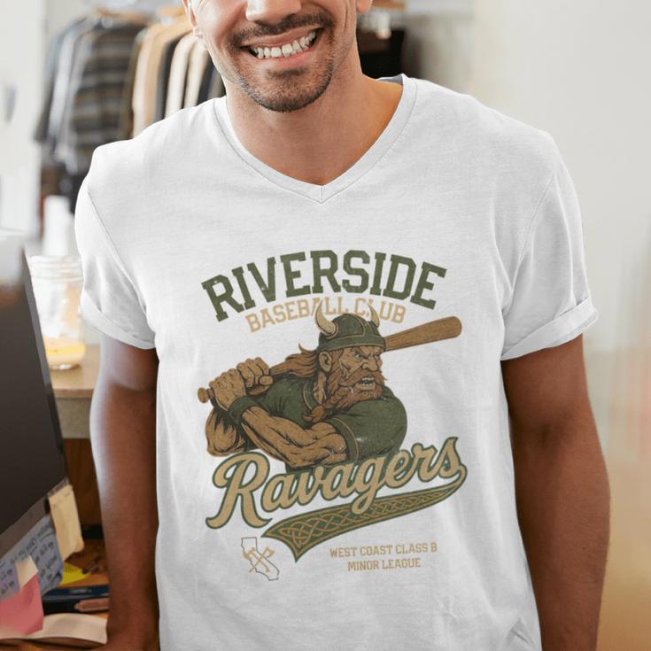 Riverside Ravagers Retro Minor League Baseball Men's V-Neck T-Shirt Riverside Ravagers Retro Minor League Baseball Men's V-Neck T-Shirt