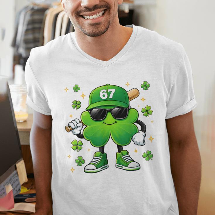 Shamrocks Playing Baseball St Patricks Day 6 7 Meme Men Boys Men's V-Neck T-Shirt Shamrocks Playing Baseball St Patricks Day 6 7 Meme Men Boys Men's V-Neck T-Shirt