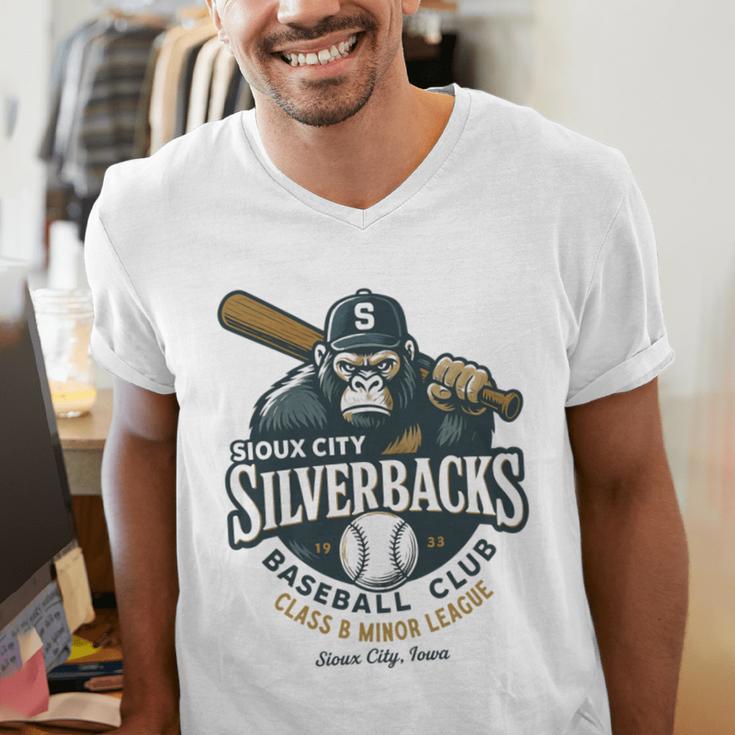 Sioux City Silverbacks Retro Minor League Baseball Men's V-Neck T-Shirt Sioux City Silverbacks Retro Minor League Baseball Men's V-Neck T-Shirt