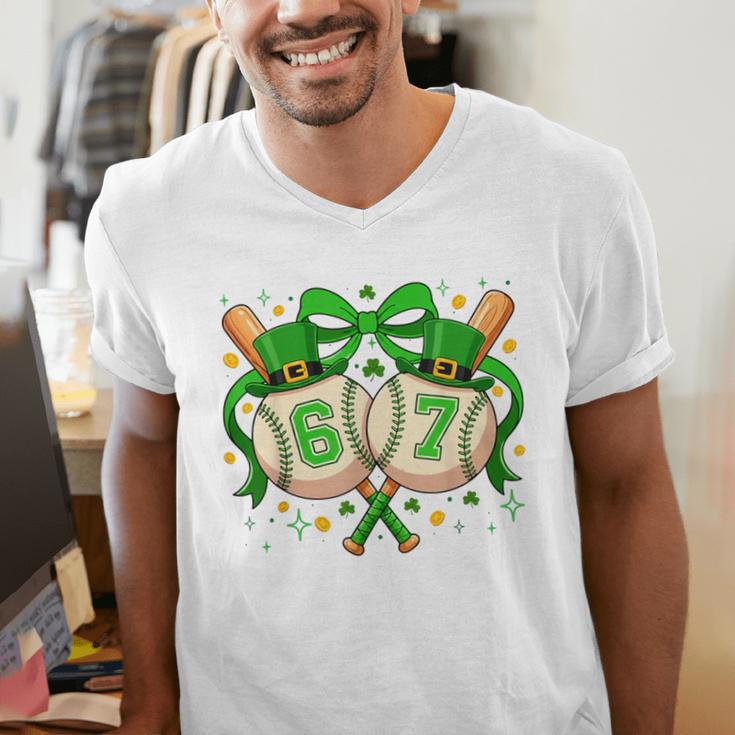 Six Seven 67 Meme Baseball Coquette Bow St Patrick's Day Men's V-Neck T-Shirt