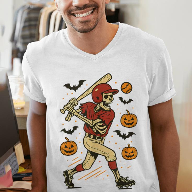 Skeleton Halloween Baseball Boys Men Kids Toddler Men's V-Neck T-Shirt Skeleton Halloween Baseball Boys Men Kids Toddler Men's V-Neck T-Shirt