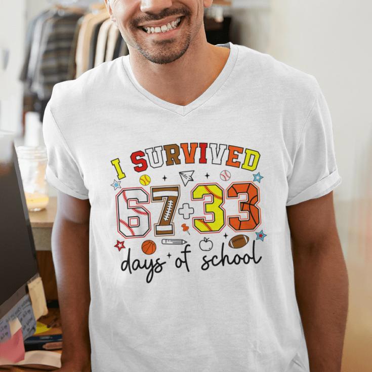 I Survived 6733 Days Baseball Football Softball 100 Days Men's V-Neck T-Shirt I Survived 6733 Days Baseball Football Softball 100 Days Men's V-Neck T-Shirt
