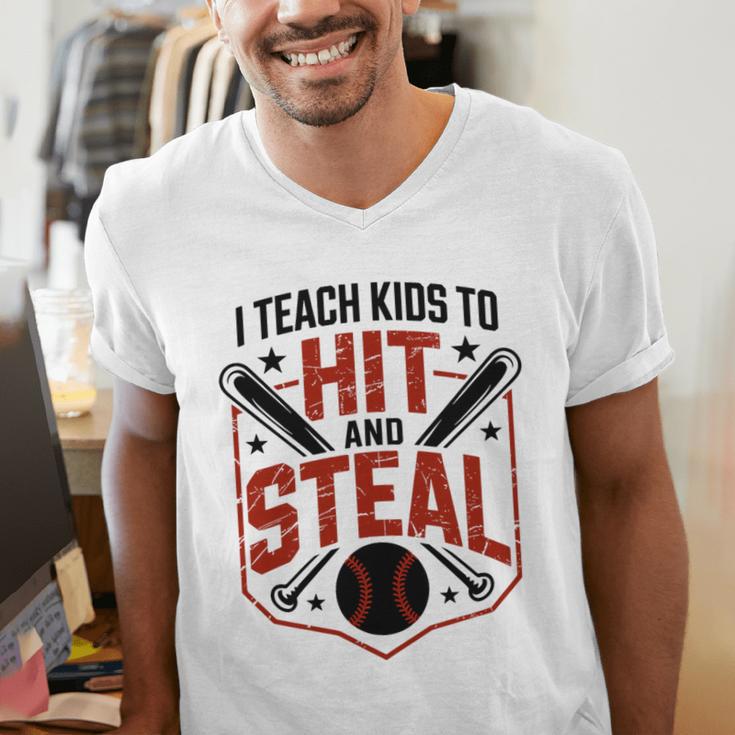 I Teach Kids To Hit And Steal Baseball Softball Coach Premium Tri-Blend Men's V-Neck T-Shirt I Teach Kids To Hit And Steal Baseball Softball Coach Premium Tri-Blend Men's V-Neck T-Shirt