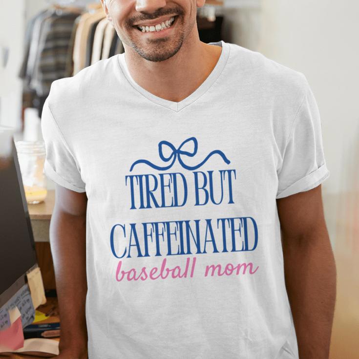 Tired But Caffeinated Baseball Mom Trendy Tired Baseball Mom Men's V-Neck T-Shirt