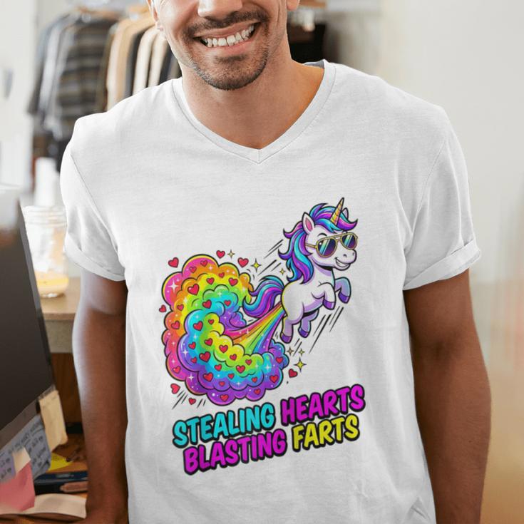Unicorn Fart Valentine Stealing Hearts Blasting Farts Raglan Baseball Tee Men's V-Neck T-Shirt Unicorn Fart Valentine Stealing Hearts Blasting Farts Raglan Baseball Tee Men's V-Neck T-Shirt