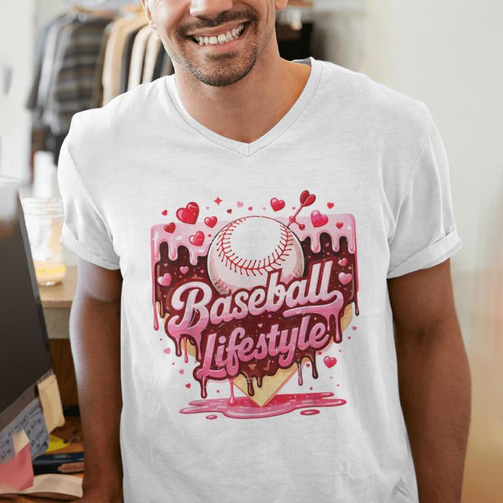 Valentine Baseball Lifestyle Home Plate Ice-Cream Drip Boys Men's V-Neck T-Shirt