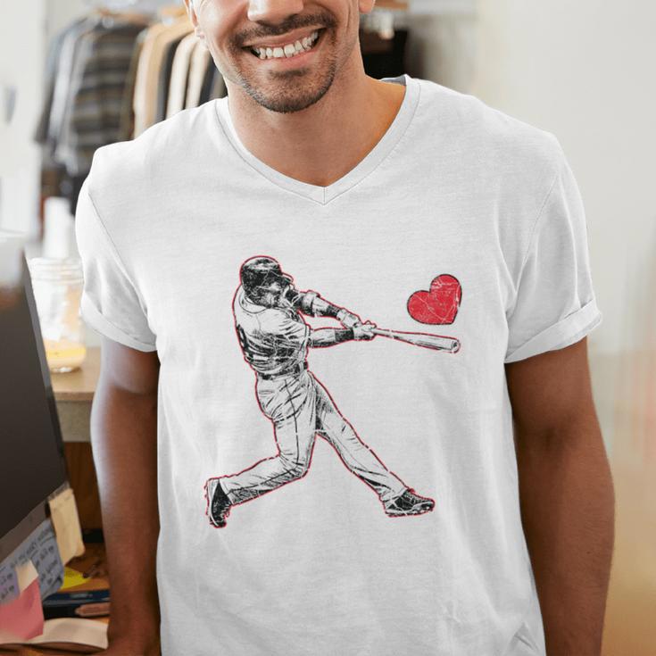 Valentines Baseball Batter Heart Player Silhouette Premium Tri-Blend Men's V-Neck T-Shirt Valentines Baseball Batter Heart Player Silhouette Premium Tri-Blend Men's V-Neck T-Shirt