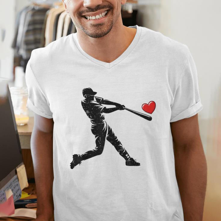 Valentines Day Baseball Batter Silhouette Heart Men Boys Kid Men's V-Neck T-Shirt Valentines Day Baseball Batter Silhouette Heart Men Boys Kid Men's V-Neck T-Shirt