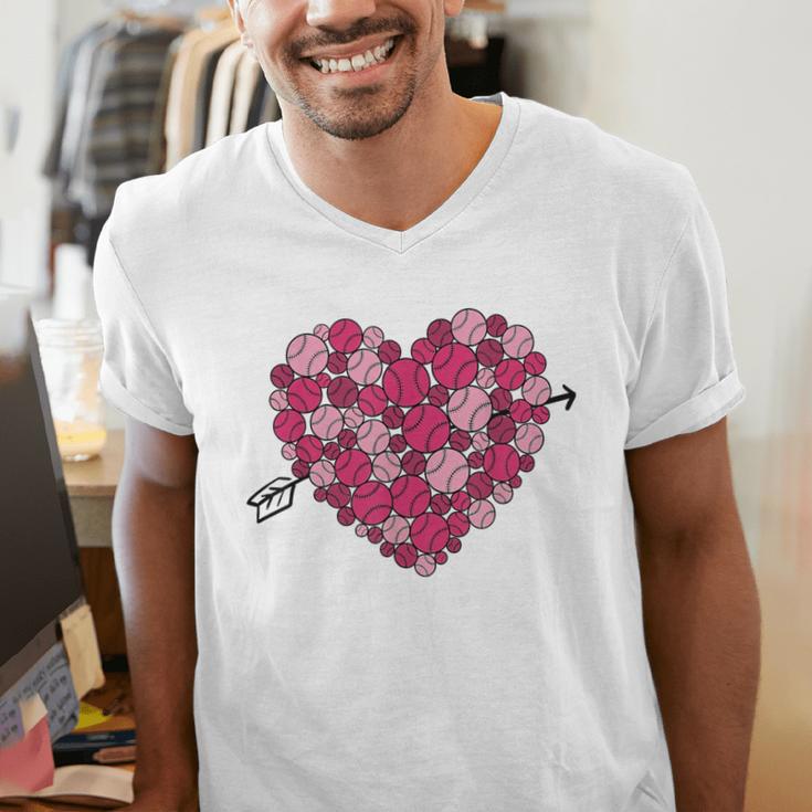 Valentine's Day Baseball Heart Softball Player Sports Lover Men's V-Neck T-Shirt